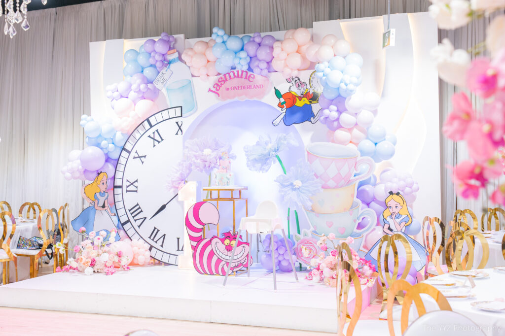 Alice in Wonderland themed party setup
