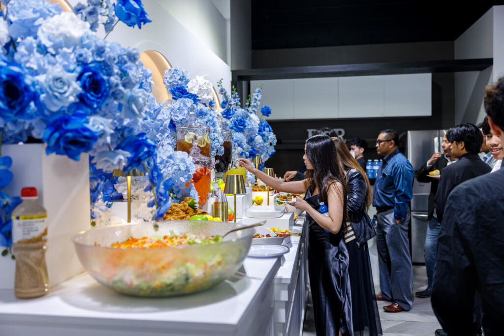 Elegant birthday celebration with blue decor
