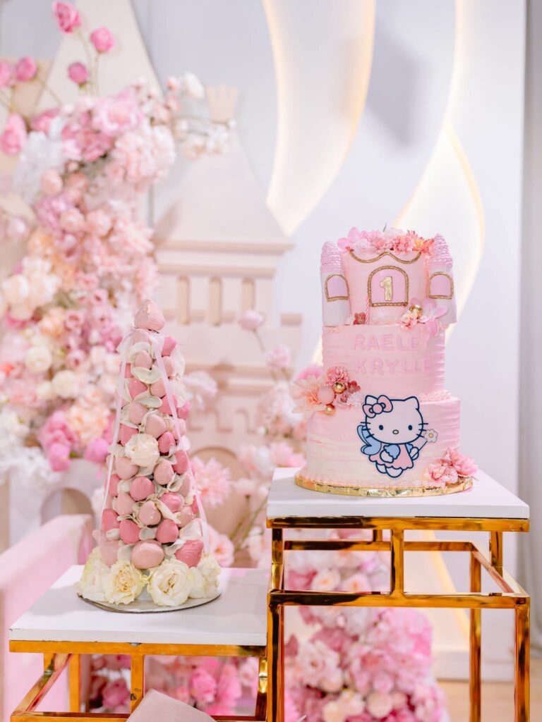 Pink themed birthday dessert table