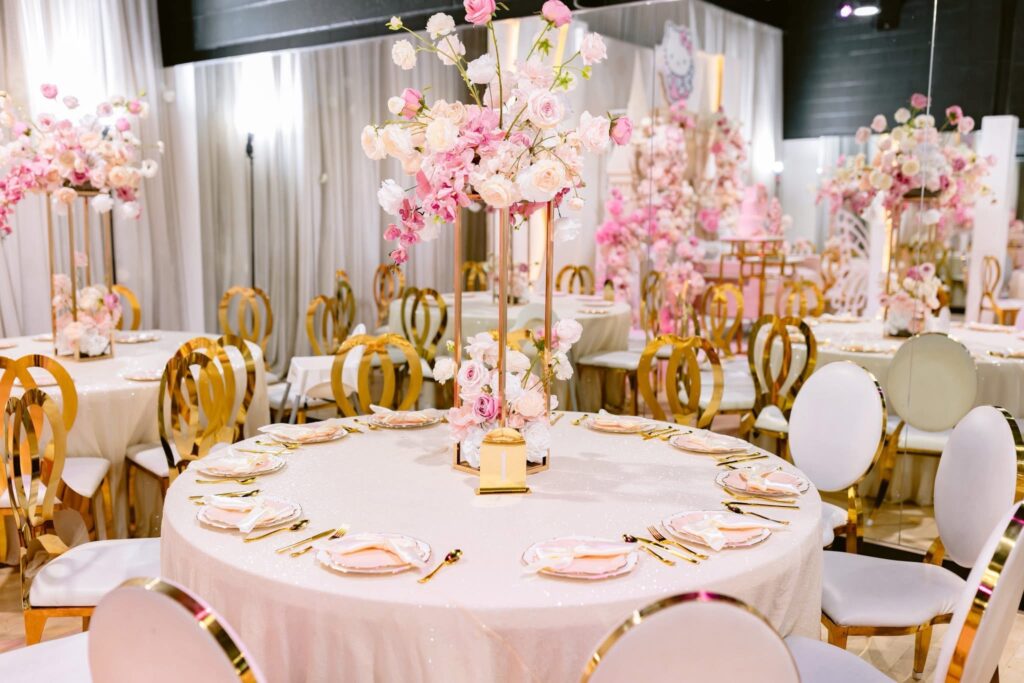 Elegant pink-themed birthday party setup