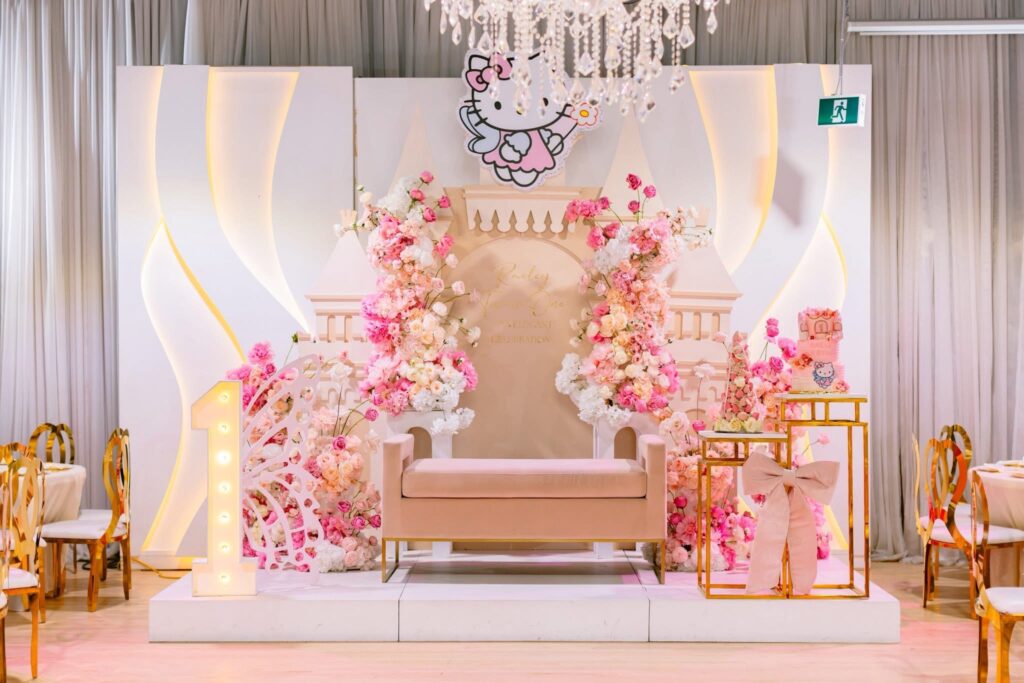 Elegant Hello Kitty birthday celebration setup.
