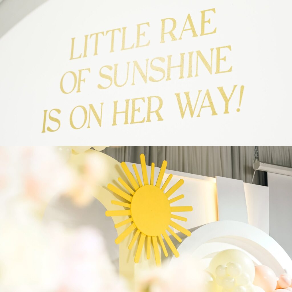 Cheerful baby shower decoration with sunshine