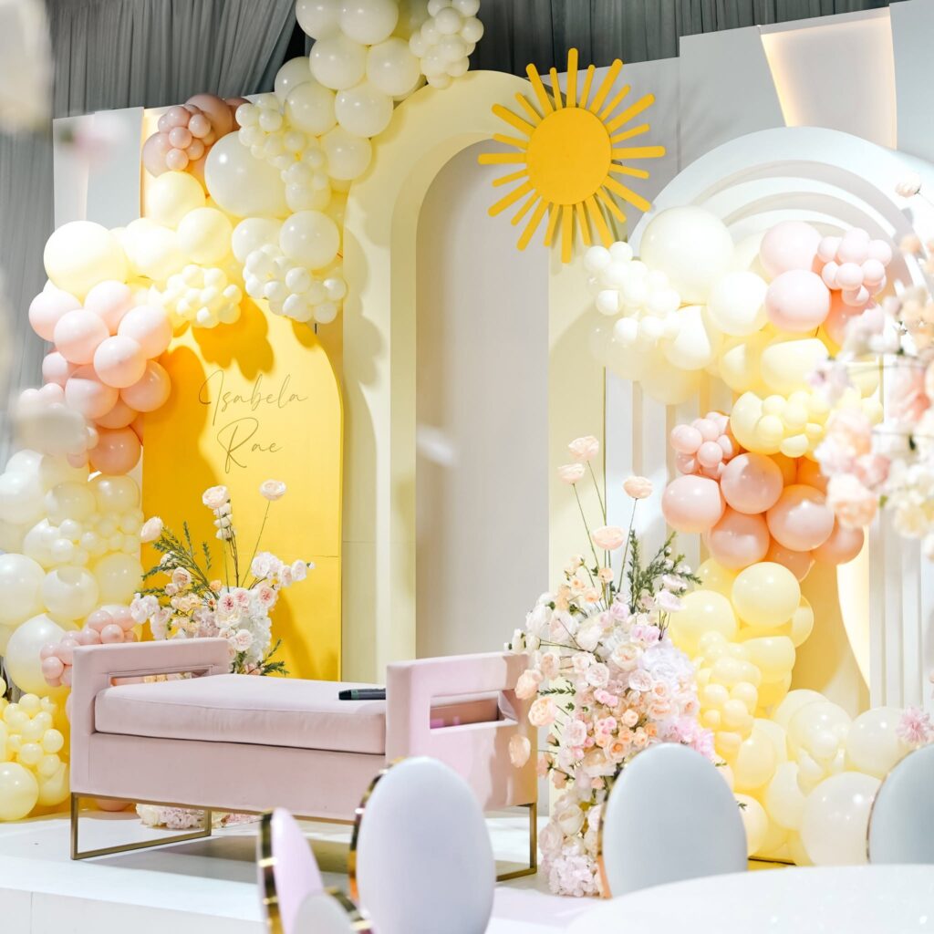 Colorful balloon decor for baby shower