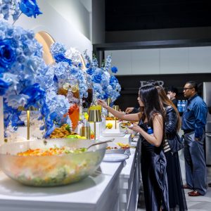 Elegant birthday celebration with blue decor